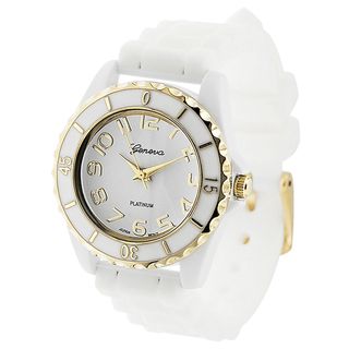 Geneva Platinum Womens White and Gold Silicone Watch