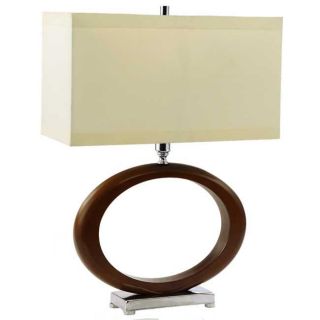 Carved Wood and Chrome Base Table Lamp