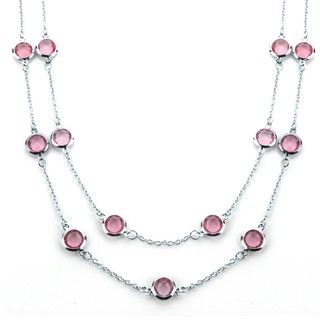 ELYA Designs Silvertone Pink Crystal Double Strand Necklace