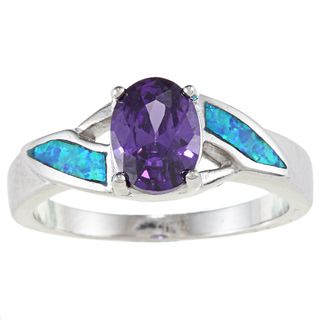 La Preciosa Sterling Silver Purple CZ and Created Blue Opal Ring