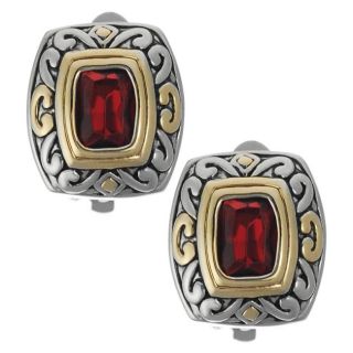 Two tone Red Cubic Zirconia Ornate Clip on Earrings