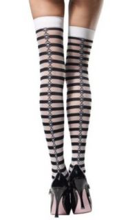 Striped Thigh Highs With Woven Skull And Crossbone