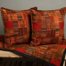 Red and Earth Tone Patchwork Quilt and Pillow Cover Set (Guatemala