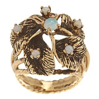 14k Yellow Gold Opal Cluster Circa 1970s Ring
