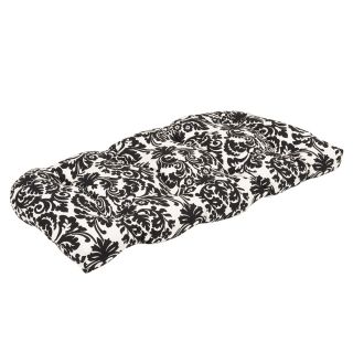 Pillow Perfect Outdoor Black/ Beige Damask Wicker Loveseat Cushion