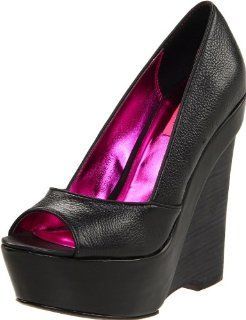 Betsey Johnson Womens Lucyyy Wedge Pump,Black Leather,8.5 M US: Shoes