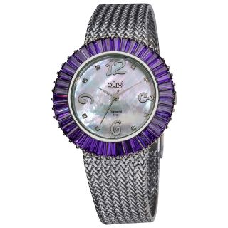 Burgi Womens Mother of Pearl Diamond and Baguette Bracelet Watch