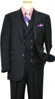 Super 140s Wool Vested Suit 31819 1/9 (48L, Navy Blue) Clothing