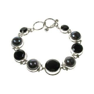 Toc Sterling Silver Faceted Black Onyx and Dark Pearl