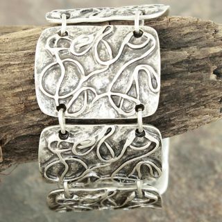Silverplated Pewter Ottoman Scrolls Rectangle Links Bracelet (Turkey