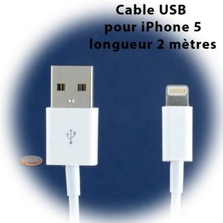 Cable USB de 200 cm pour iPhone 5   Achat / Vente CABLE   CONNECTIQUE