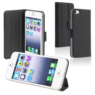 BasAcc Black Leather Case with Stand for Apple iPhone 5
