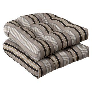 Pillow Perfect Outdoor Black/ Beige Striped Seat Cushions (Set of 2