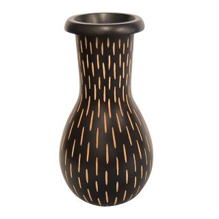 Mango Wood Flower Bud Vase With Dramatic Carved Line Accents (Thailand