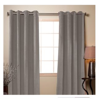 Light Grey Poly Suede 84 inch Grommet Curtain Panel Pair
