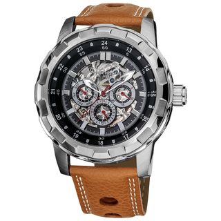 Akribos XXIV Mens Automatic Multifunction Leather Strap Watch