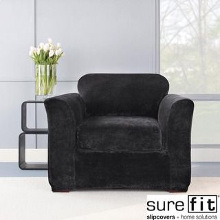 Sure Fit Stretch Plush Black Chair Slipcover