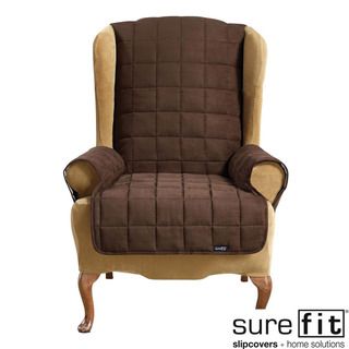 Soft Suede Chocolate Waterproof Wing Chair Cover