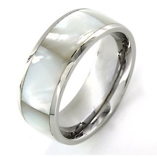 Stainless Steel Faceted Mother of Pearl Inlay Ring