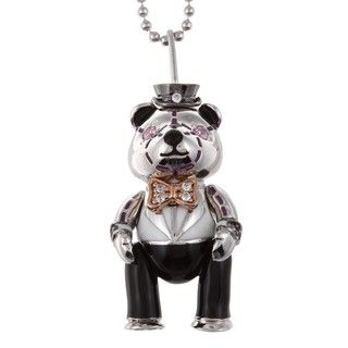 14k Pink Gold over Silver Cubic Zirconia Teddy Bear Necklace