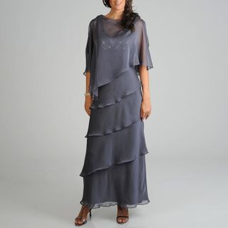 Ignite Evenings Womens Tiered Evening Cape Gown