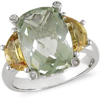 10k White Gold Green Amethyst and Citrine Ring