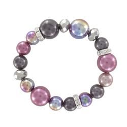 Roman Purple and Grey Faux Pearl Faceted Stretch Bracelet