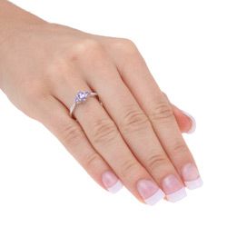 14k White Gold Tanzanite and Diamond 3 stone Ring