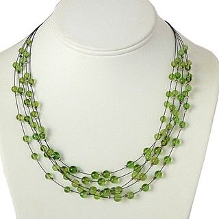 Sterling Silver Green Amber Beads Multi strand Necklace (Lithuania
