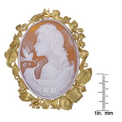 14k Yellow Gold Hand carved Shell Cameo Pendant Brooch