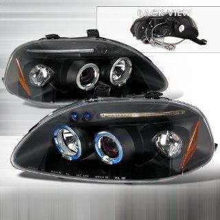 96 97 98 Honda Civic Halo Projector Headlights   Black (Pair)  
