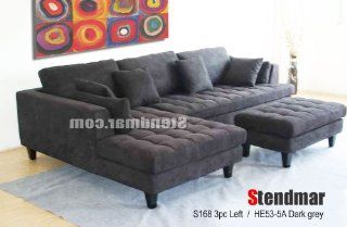 3pc Euro Design Dark Gray Microfiber Sectional Sofa Set