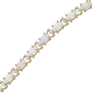 Gold Overlay Genuine Opal and Diamond Accent Tennis 7.25 inch Bracelet