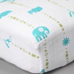 Jungle Teal Muslin Crib Sheet   Organic Cotton Baby