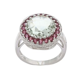 Oro Leoni Sterling Silver Green Amethyst and Rhodolite Ring (Size 7