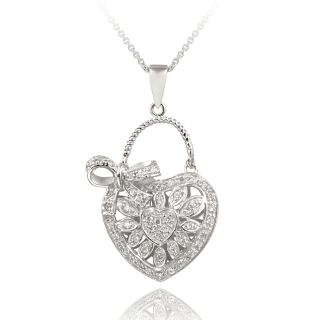 Icz Stonez Sterling Silver CZ Heart and Bow Necklace (1 1/6ct TGW
