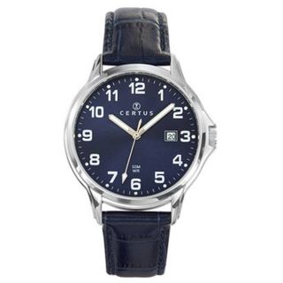 Certus Mens Blue Dial Leather Date Watch