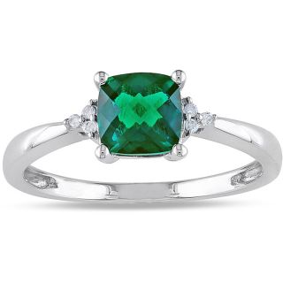 Miadora 10k White Gold 1ct TGW Created Emerald and Diamond Accent Ring