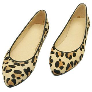 Lady Girl Women Leopard Print Pointed Toe Ballet Flat Slip On Shoes
