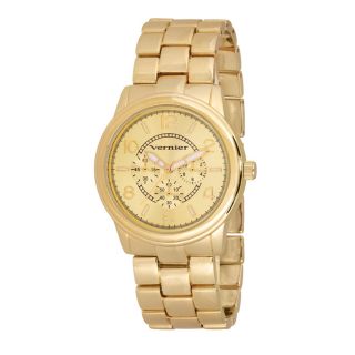 Vernier Womens V200 Round Gold Tone Chrono Look Bracelet Watch