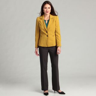 Tahari Womens Chartreuse 2 button Pant Suit
