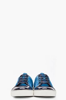 Lanvin Blue Two tone Patent And Suede Tennis Shoes for men