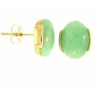 Mason Kay 14k Yellow Gold Oval cut Green Jadeite Stud Earrings Today