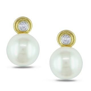 Miadora 14k Yellow Gold Freshwater Pearl and Diamond Earrings (H I, I2