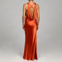 Issue New York Womens Coral Draped Back Evening Gown