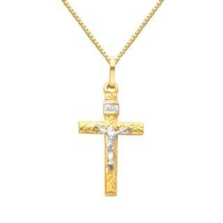 14K Yellow and White Gold 2 Two Tone Gold Crucifix Cross