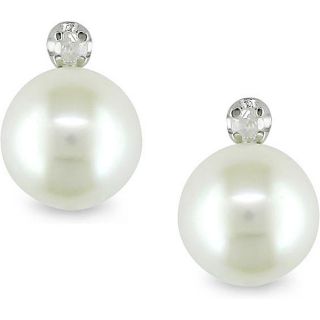 Miadora Sterling Silver Freshwater Pearl and Diamond Earrings (8 8.5