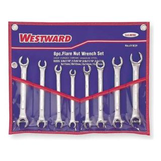 Westward 4YR29 Flare Nut Wrench Set, 9 17mm, 3/8 7/8, 8 Pc