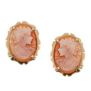 14k Yellow Gold Hand carved Shell Ettrusca Cameo Earrings