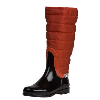 Burberry Womens Orange/ Black Quilted/ Patent Rain Boots